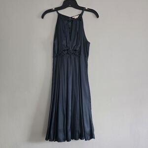 Esley Satin Hunter Green Halter Knee Length Dress, Medium